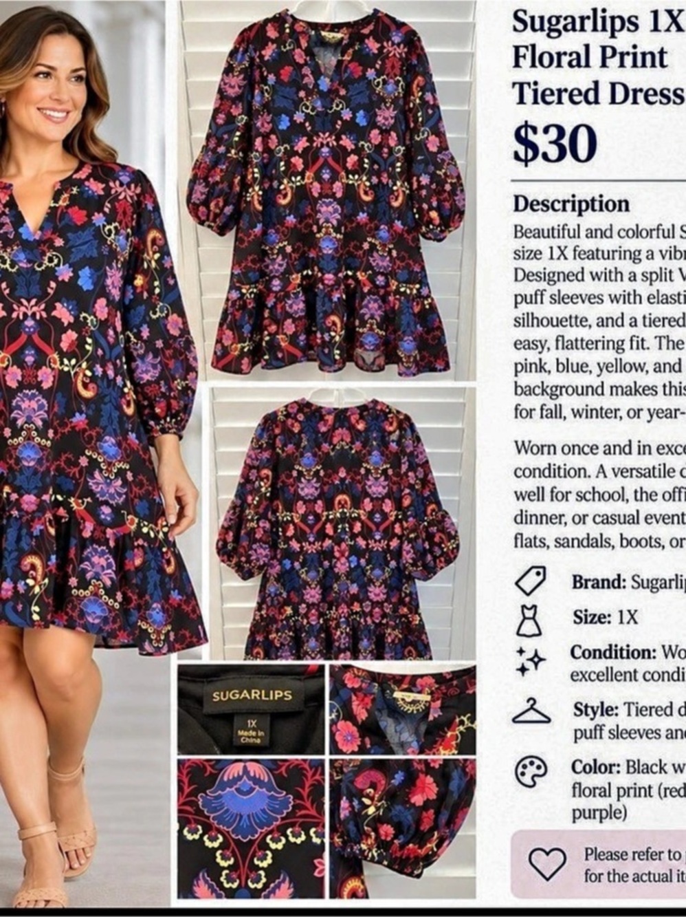 Sugarlips Floral Print Tiered Dress Mini Dress Black Multicolor XL
